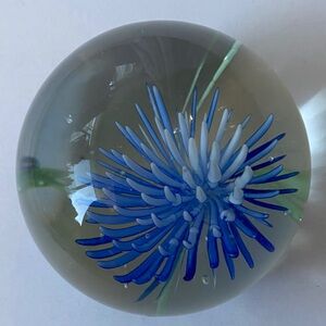 Blue and White Glass Art Sphere